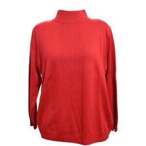 Dressbarn 14 16 Red Mock Neck Sweater Ribbed Front Shoulder Pads Classic Fit